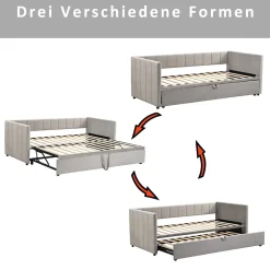 Okwish Lit Gigogne 90/180x200 cm - Lit Multifonction Convertible en Velours Doux, Sans Matelas - Gris Clair New