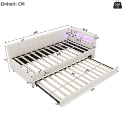 Okwish Lit Gigogne 90x200 cm - Lit Simple Enfant avec Éclairage LED Télécommandé et Port USB Type C - Sans Matelas - Lin Beige Discount