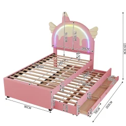 Okwish Lit gigogne 90x200 cm - Lit simple enfant avec lit gigogne - PU + MDF - Sans matelas - Rose Discount