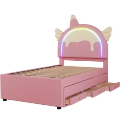 Okwish Lit gigogne 90x200 cm - Lit simple enfant avec lit gigogne - PU + MDF - Sans matelas - Rose Discount