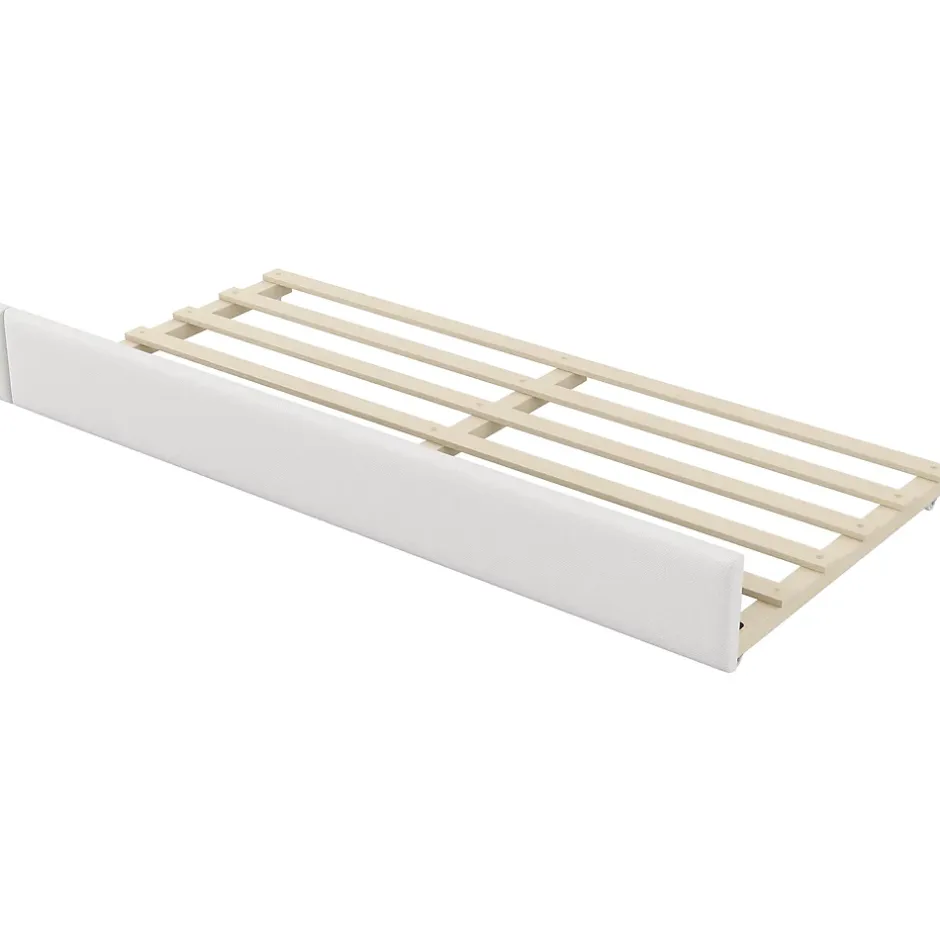 Okwish Lit gigogne 90x200 cm - Lit simple avec port USB et bande LED - Bois - Sans matelas - Blanc New