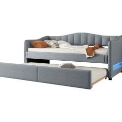 Okwish Lit gigogne 90x200 cm - Lit simple avec lit tiroir et sommier à lattes - Lin + MDF - Sans matelas - Gris