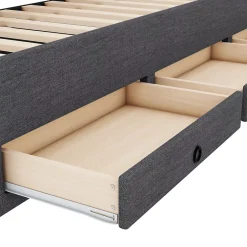 Okwish Lit Gigogne 90x200 cm - Lit Simple avec 3 Tiroirs de Rangement et Tête de Lit Réglable, Rembourré en Tissu Lin, sans Matelas, Gris Hot