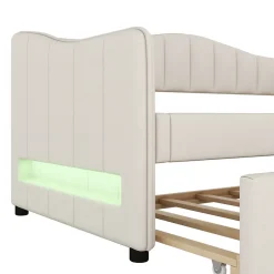 Okwish Lit gigogne 90x200 cm - Lit simple avec lit tiroir et sommier à lattes - Lin + MDF - Sans matelas - Beige Outlet