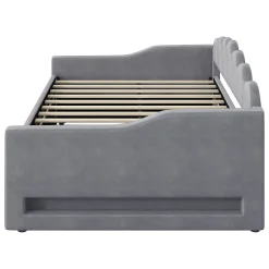Okwish Lit gigogne 140x200 cm - Lit simple avec lit d'appoint extensible - MDF et Lin - Sans matelas - Gris Hot