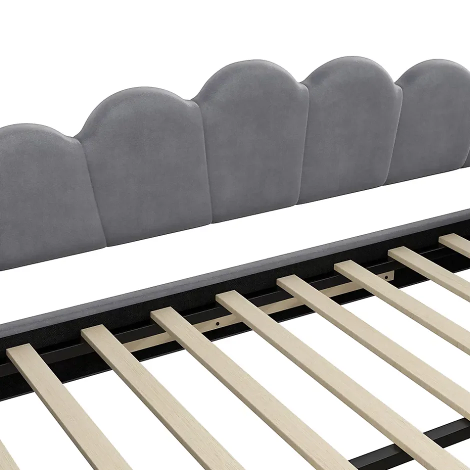 Okwish Lit gigogne 140x200 cm - Lit simple avec lit d'appoint extensible - MDF et Lin - Sans matelas - Gris Hot