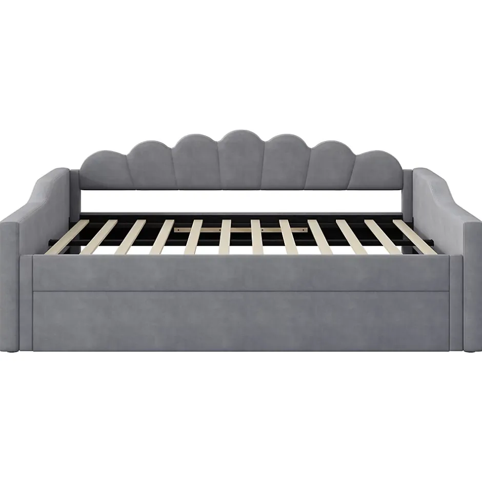 Okwish Lit gigogne 140x200 cm - Lit simple avec lit d'appoint extensible - MDF et Lin - Sans matelas - Gris Hot