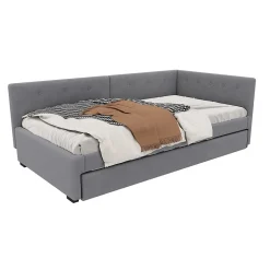 Okwish Lit Gigogne 90x200 cm - Lit Simple 1 Place avec Couchage Secondaire, sans Matelas, en Velours, Gris