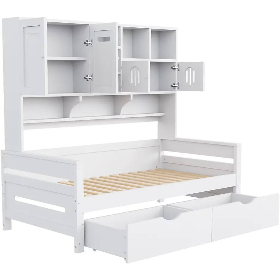 Okwish Lit Gigogne 90x200 cm - Lit Simple avec Deux Tiroirs de Rangement - Bois - Blanc - Sans Matelas Discount