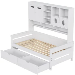 Okwish Lit Gigogne 90x200 cm - Lit Simple avec Deux Tiroirs de Rangement - Bois - Blanc - Sans Matelas Discount