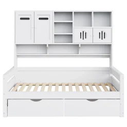 Okwish Lit Gigogne 90x200 cm - Lit Simple avec Deux Tiroirs de Rangement - Bois - Blanc - Sans Matelas Discount