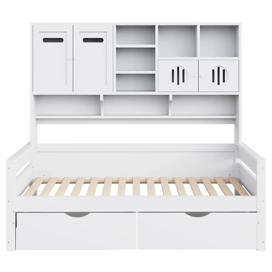 Okwish Lit Gigogne 90x200 cm - Lit Simple avec Deux Tiroirs de Rangement - Bois - Blanc - Sans Matelas Discount
