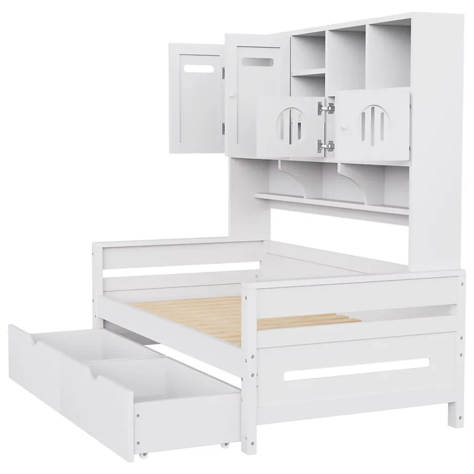 Okwish Lit Gigogne 90x200 cm - Lit Simple avec Deux Tiroirs de Rangement - Bois - Blanc - Sans Matelas Discount