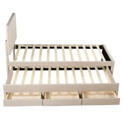 Okwish Lit gigogne 90x200 cm - Lit simple enfant avec tiroirs et lit d'appoint, sans matelas - Revêtement en lin, Beige Sale