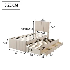 Okwish Lit gigogne 90x200 cm - Lit simple enfant avec tiroirs et lit d'appoint, sans matelas - Revêtement en lin, Beige Sale