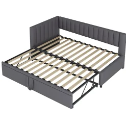 Okwish Lit Gigogne 90/180x200 cm - L-Shaped avec Lit Coulissant, Convertible pour enfants et Invités, Velours Gris Foncé, Sans Matelas Best