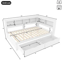 Okwish Lit gigogne 140x200 cm ado avec couchage supplémentaire 90x190 cm, prises et 2 ports USB, structure pin+MDF blanc Hot