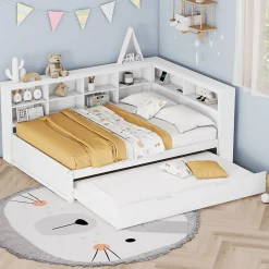 Okwish Lit Gigogne 140x200 cm avec Lit Tiroir 90x190 cm, en Bois Massif avec Rangement et Prise USB Intégrée, Lit Multifonction Blanc New