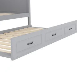 Okwish Lit gigogne 140x200 cm avec rangement latéral, LED télécommande et ports USB - sommier inclus - sans matelas - gris New