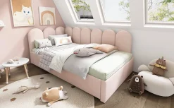Okwish Lit Gigogne 90x200 cm avec Second Couchage - Design Moderne Gain de Place - Velours Rose - Sans Matelas Best
