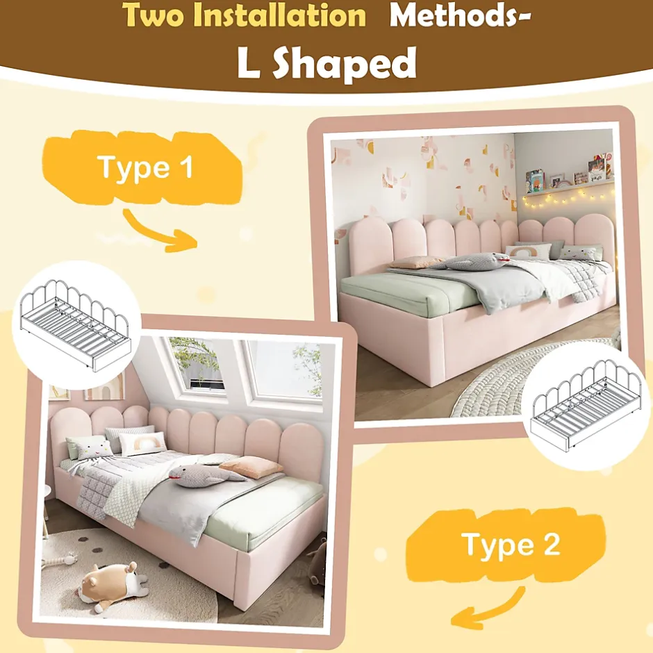 Okwish Lit Gigogne 90x200 cm avec Second Couchage - Design Moderne Gain de Place - Velours Rose - Sans Matelas Best