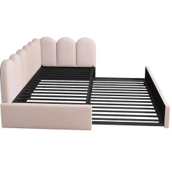 Okwish Lit Gigogne 90x200 cm avec Second Couchage - Design Moderne Gain de Place - Velours Rose - Sans Matelas Best