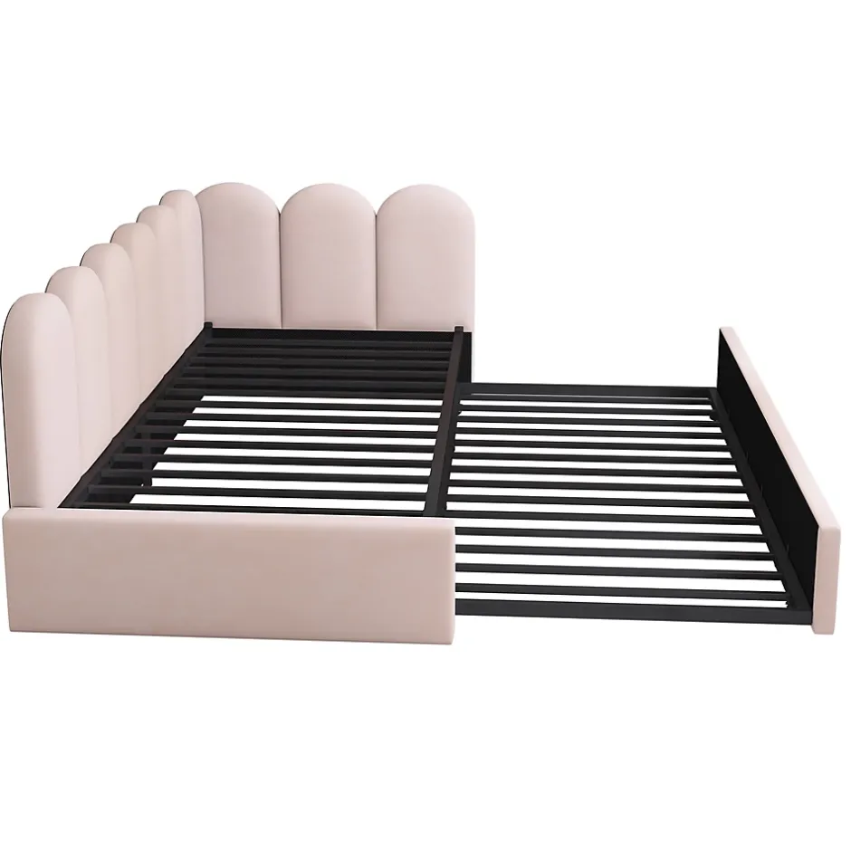 Okwish Lit Gigogne 90x200 cm avec Second Couchage - Design Moderne Gain de Place - Velours Rose - Sans Matelas Best