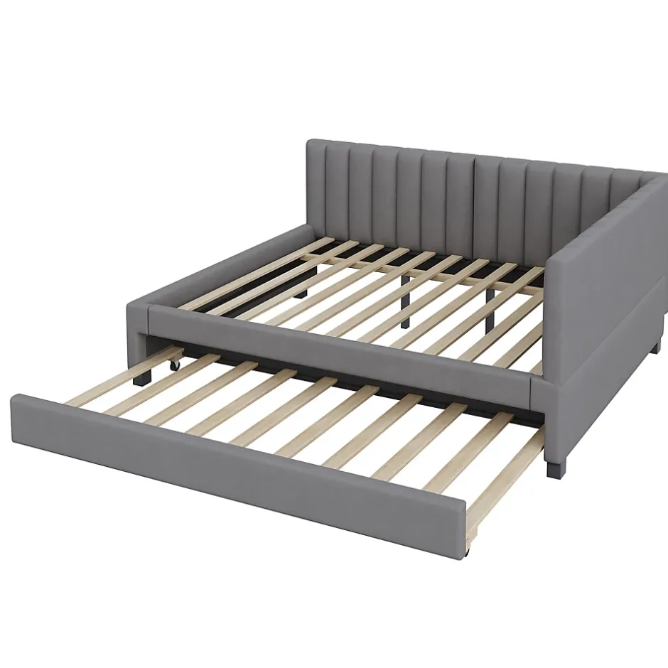 Okwish Lit Gigogne 140x200 cm avec Sommier à Lattes et Lit Tiroir Multifonction - Sans Matelas - Velours Gris Hot