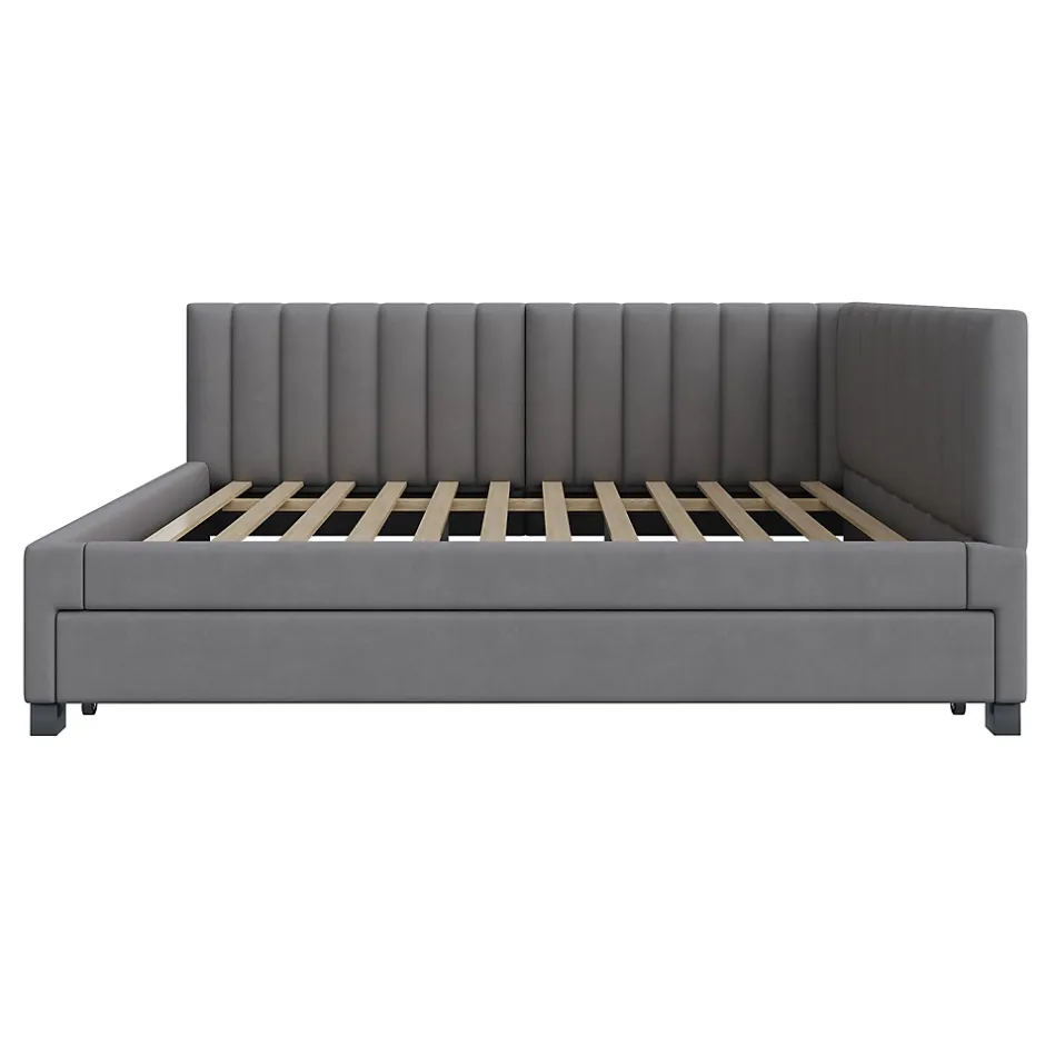 Okwish Lit Gigogne 140x200 cm avec Sommier à Lattes et Lit Tiroir Multifonction - Sans Matelas - Velours Gris Hot