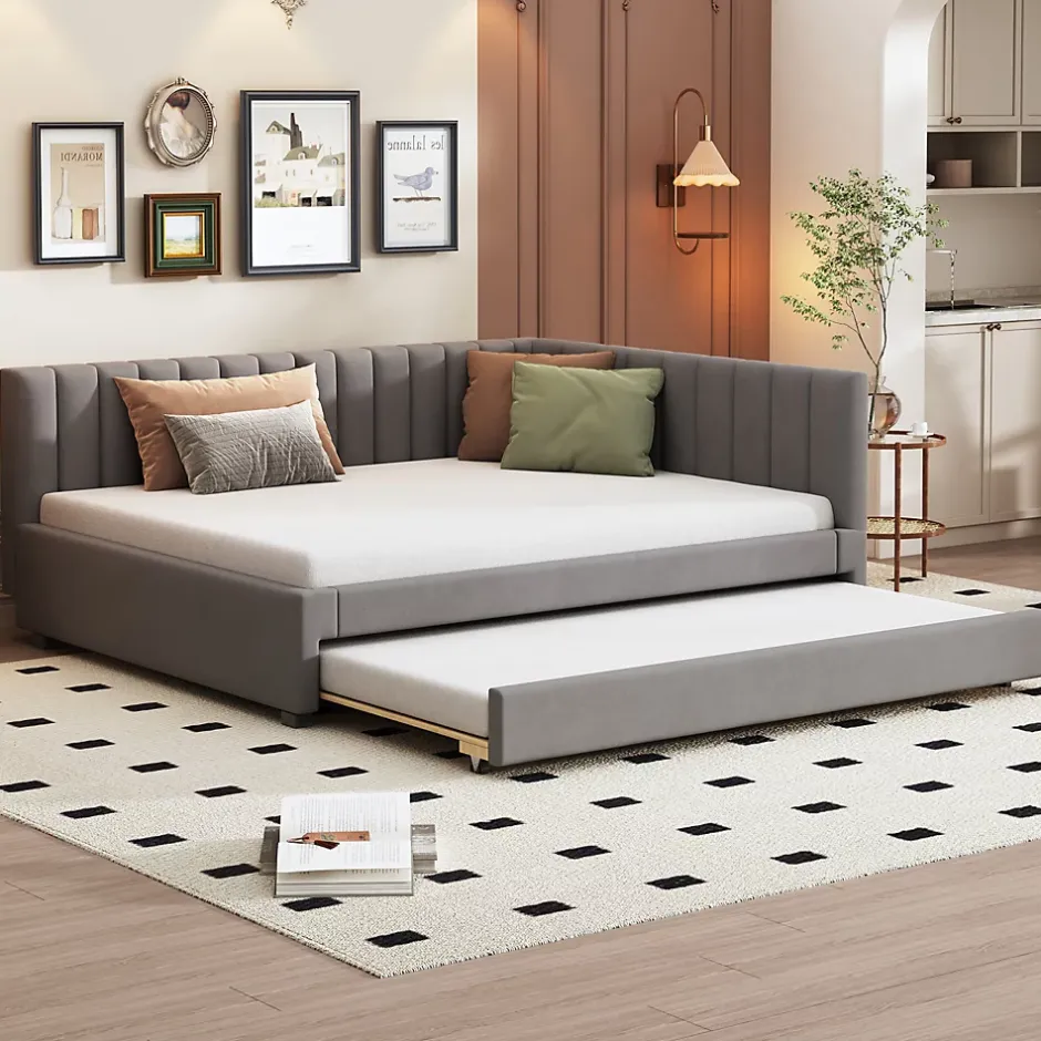 Okwish Lit Gigogne 140x200 cm avec Sommier à Lattes et Lit Tiroir Multifonction - Sans Matelas - Velours Gris Hot