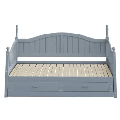 Okwish Lit Gigogne 90/180x200 cm avec Tiroirs et Sommier à Lattes Intégré, Lit Multifonction en Pin Massif, Gris Discount