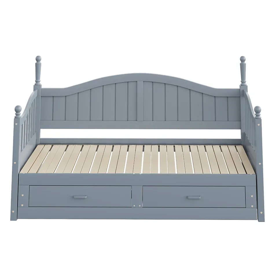 Okwish Lit Gigogne 90/180x200 cm avec Tiroirs et Sommier à Lattes Intégré, Lit Multifonction en Pin Massif, Gris Discount
