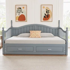 Okwish Lit Gigogne 90/180x200 cm avec Tiroirs et Sommier à Lattes Intégré, Lit Multifonction en Pin Massif, Gris Discount