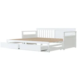 Okwish Lit Gigogne 90/180x190 cm Bois Blanc avec Tiroirs et Lit Sur Roulettes, Multifonction pour Chambre enfant, Blanc