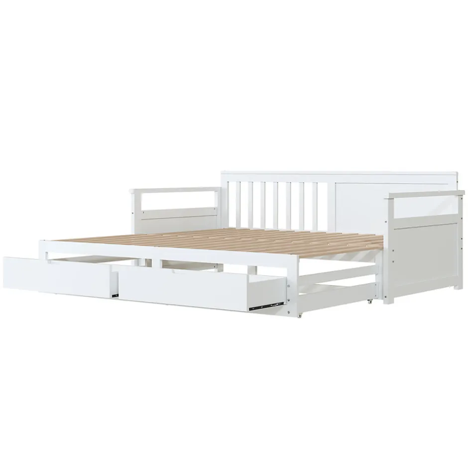 Okwish Lit Gigogne 90/180x190 cm Bois Blanc avec Tiroirs et Lit Sur Roulettes, Multifonction pour Chambre enfant, Blanc