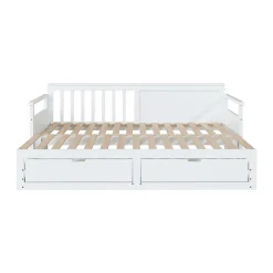 Okwish Lit Gigogne 90/180x190 cm Bois Blanc avec Tiroirs et Lit Sur Roulettes, Multifonction pour Chambre enfant, Blanc