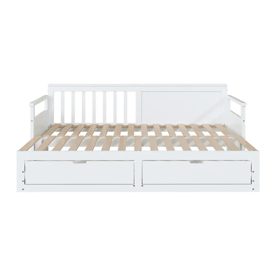 Okwish Lit Gigogne 90/180x190 cm Bois Blanc avec Tiroirs et Lit Sur Roulettes, Multifonction pour Chambre enfant, Blanc