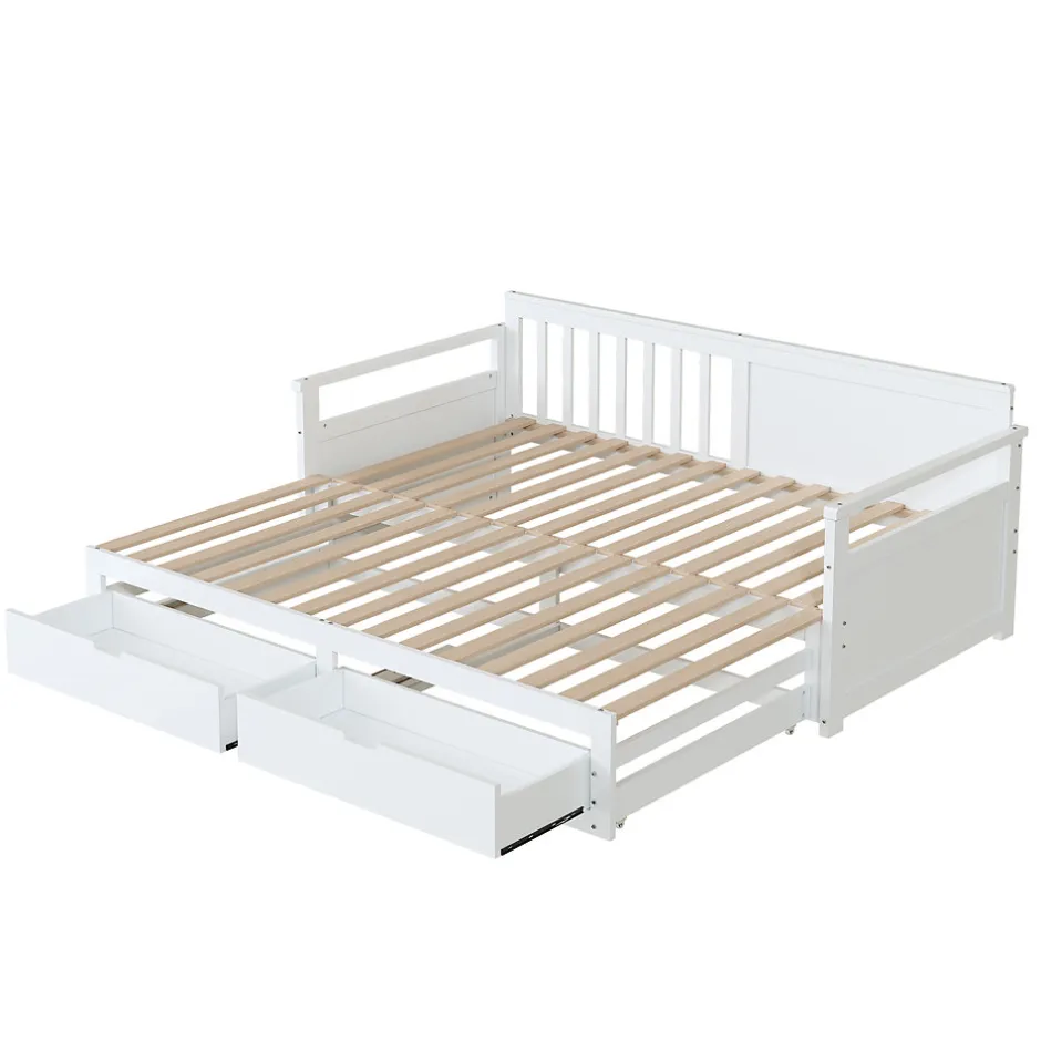 Okwish Lit Gigogne 90/180x190 cm Bois Blanc avec Tiroirs et Lit Sur Roulettes, Multifonction pour Chambre enfant, Blanc
