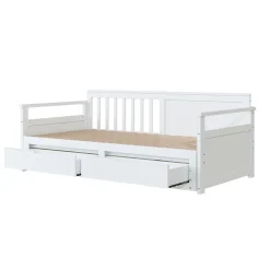 Okwish Lit Gigogne 90/180x190 cm Bois Blanc avec Tiroirs et Lit Sur Roulettes, Multifonction pour Chambre enfant, Blanc