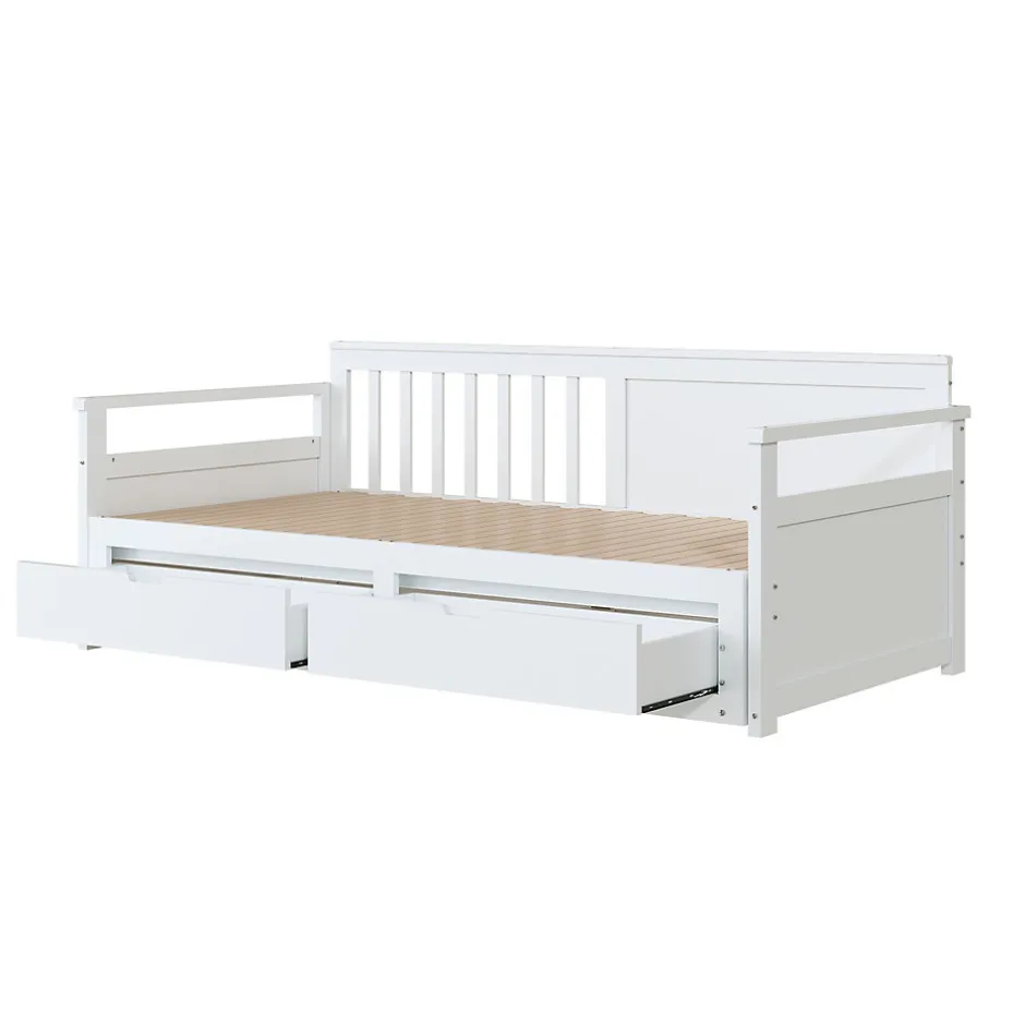 Okwish Lit Gigogne 90/180x190 cm Bois Blanc avec Tiroirs et Lit Sur Roulettes, Multifonction pour Chambre enfant, Blanc