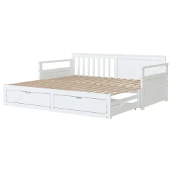 Okwish Lit Gigogne 90/180x190 cm Bois Blanc avec Tiroirs et Lit Sur Roulettes, Multifonction pour Chambre enfant, Blanc
