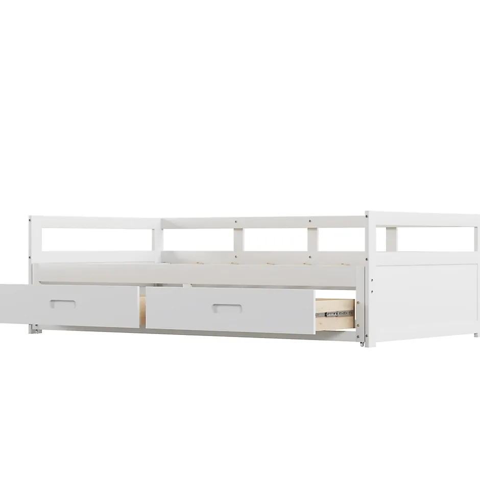Okwish Lit Gigogne 90/180x190 cm Bois Blanc avec Tiroirs et Sommier À Lattes, Multifonction pour Chambre enfant, Blanc Online