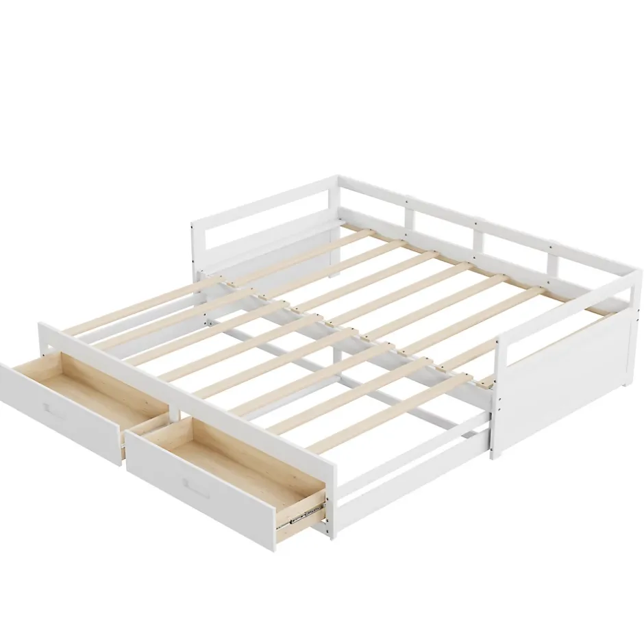 Okwish Lit Gigogne 90/180x190 cm Bois Blanc avec Tiroirs et Sommier À Lattes, Multifonction pour Chambre enfant, Blanc Online