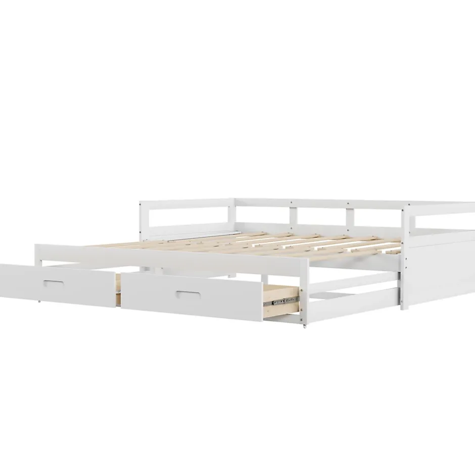 Okwish Lit Gigogne 90/180x190 cm Bois Blanc avec Tiroirs et Sommier À Lattes, Multifonction pour Chambre enfant, Blanc Online
