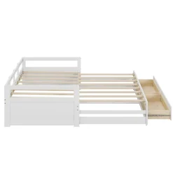 Okwish Lit Gigogne 90/180x190 cm Bois Blanc avec Tiroirs et Sommier À Lattes, Multifonction pour Chambre enfant, Blanc Online
