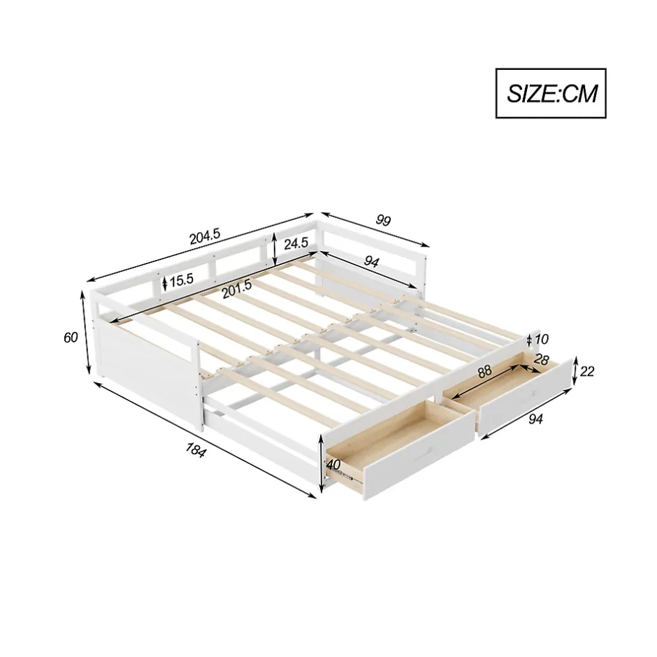 Okwish Lit Gigogne 90/180x190 cm Bois Blanc avec Tiroirs et Sommier À Lattes, Multifonction pour Chambre enfant, Blanc Online