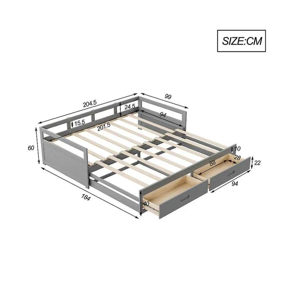 Okwish Lit Gigogne 90/180x190 cm Bois Gris avec Tiroirs et Sommier À Lattes, Multifonction pour Chambre enfant, Gris