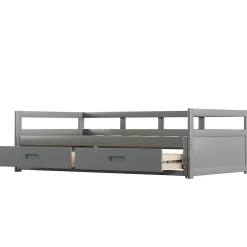 Okwish Lit Gigogne 90/180x190 cm Bois Gris avec Tiroirs et Sommier À Lattes, Multifonction pour Chambre enfant, Gris