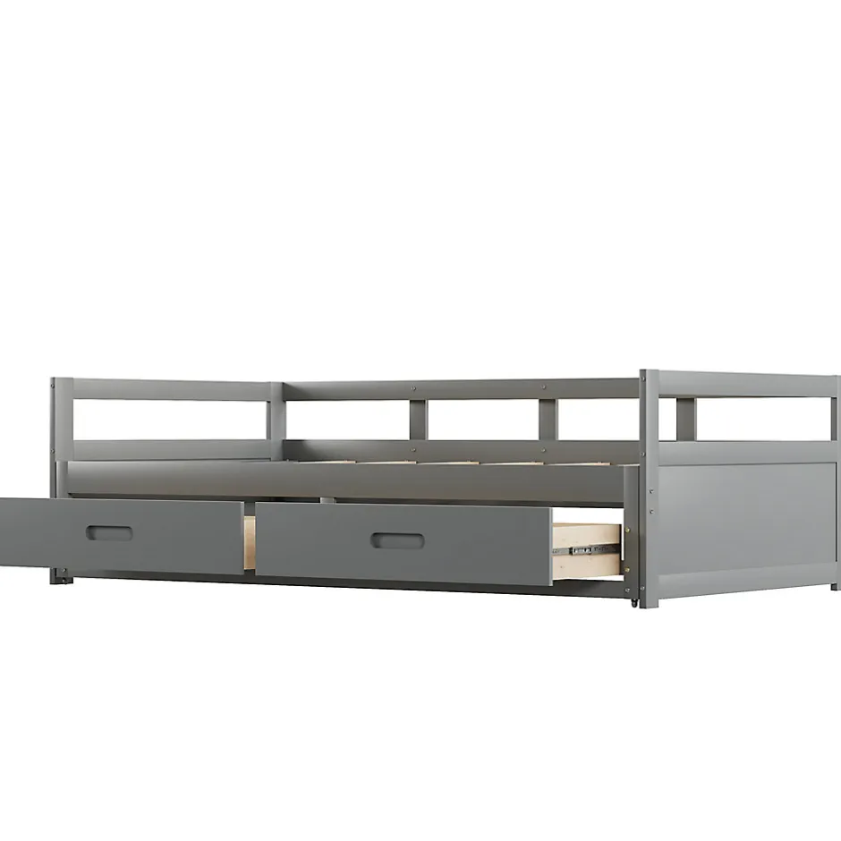 Okwish Lit Gigogne 90/180x190 cm Bois Gris avec Tiroirs et Sommier À Lattes, Multifonction pour Chambre enfant, Gris