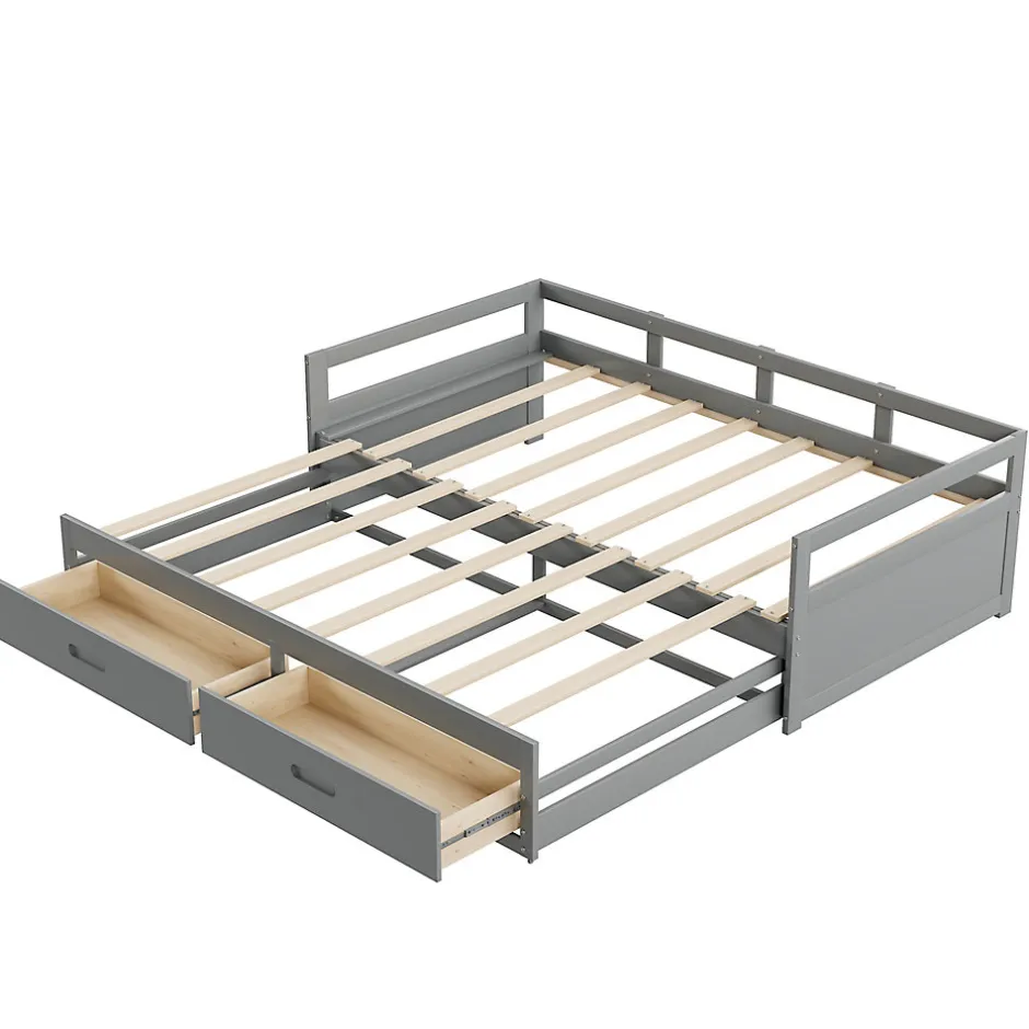 Okwish Lit Gigogne 90/180x190 cm Bois Gris avec Tiroirs et Sommier À Lattes, Multifonction pour Chambre enfant, Gris